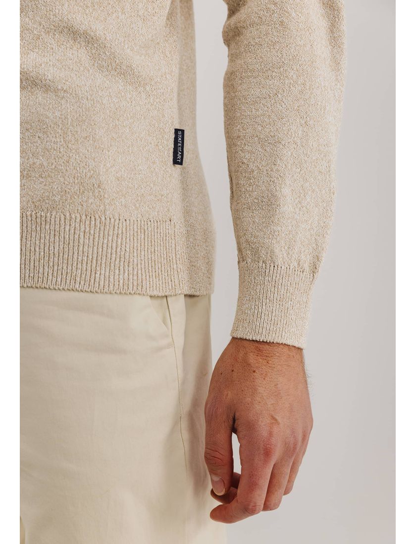 katoenen State of Art half zip trui beige wijde fit gemeleerd