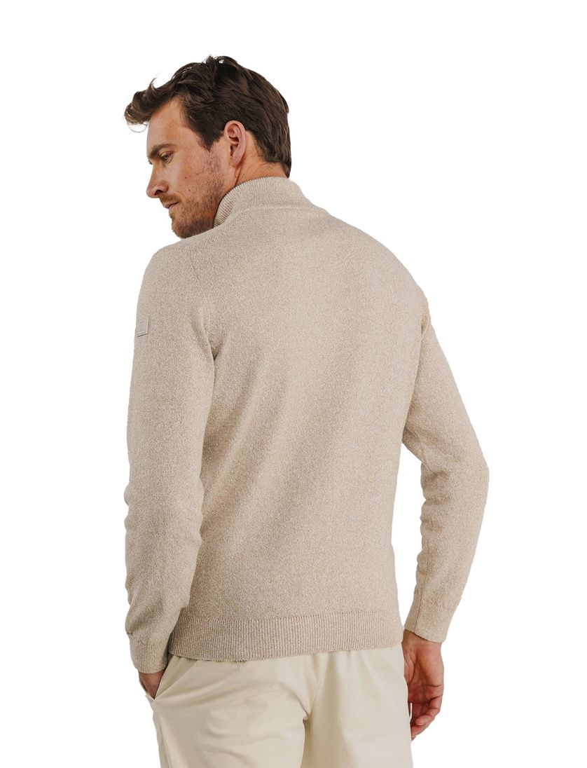 katoenen State of Art half zip trui beige wijde fit gemeleerd