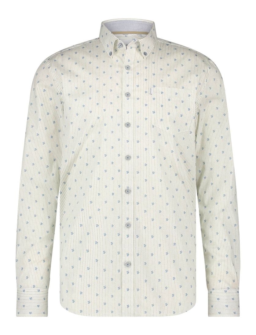 overhemd State of Art creme en blauw print