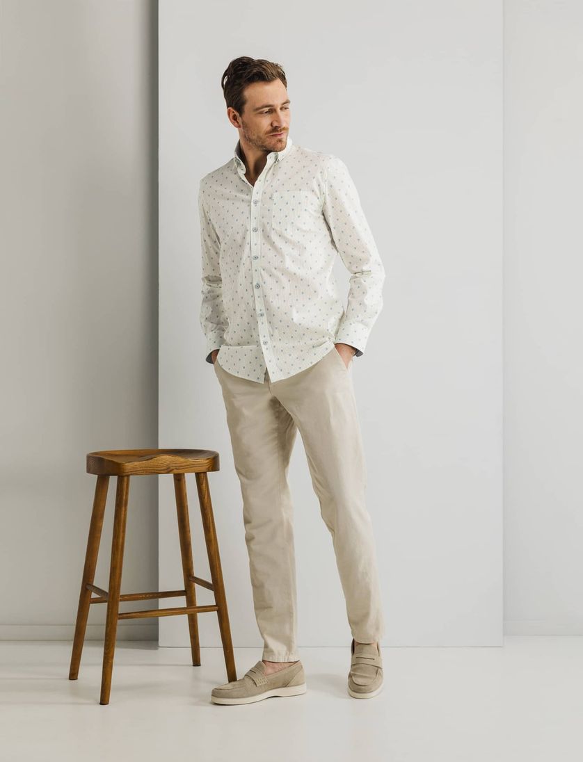 overhemd State of Art creme en blauw print