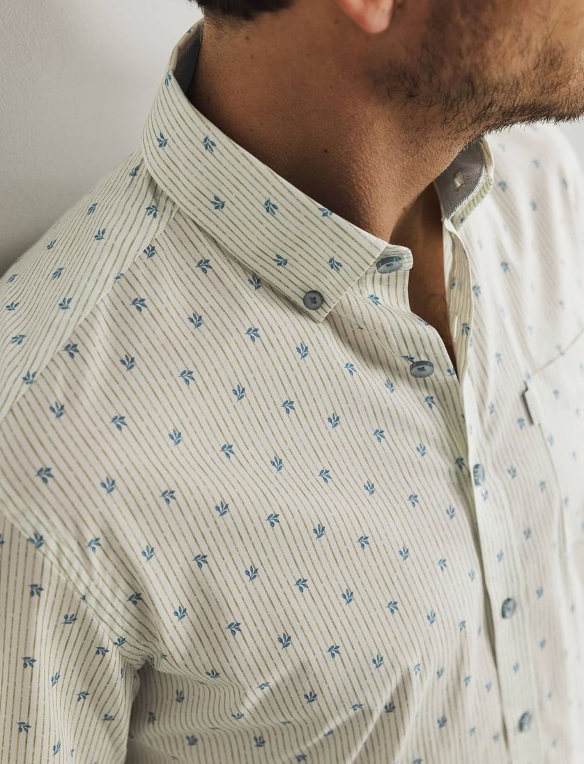 overhemd State of Art creme en blauw print