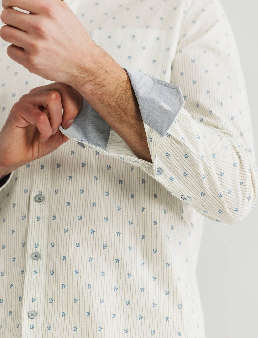 overhemd State of Art creme en blauw print