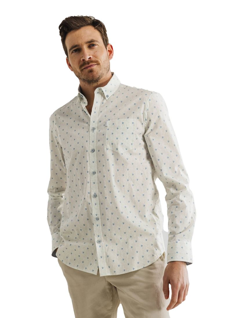 overhemd State of Art creme en blauw print