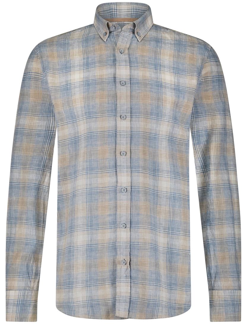State of Art overhemd geruit blauw wijde fit katoen en linnen