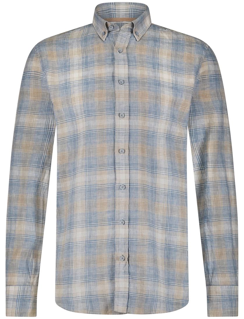 State of Art overhemd geruit blauw wijde fit katoen en linnen