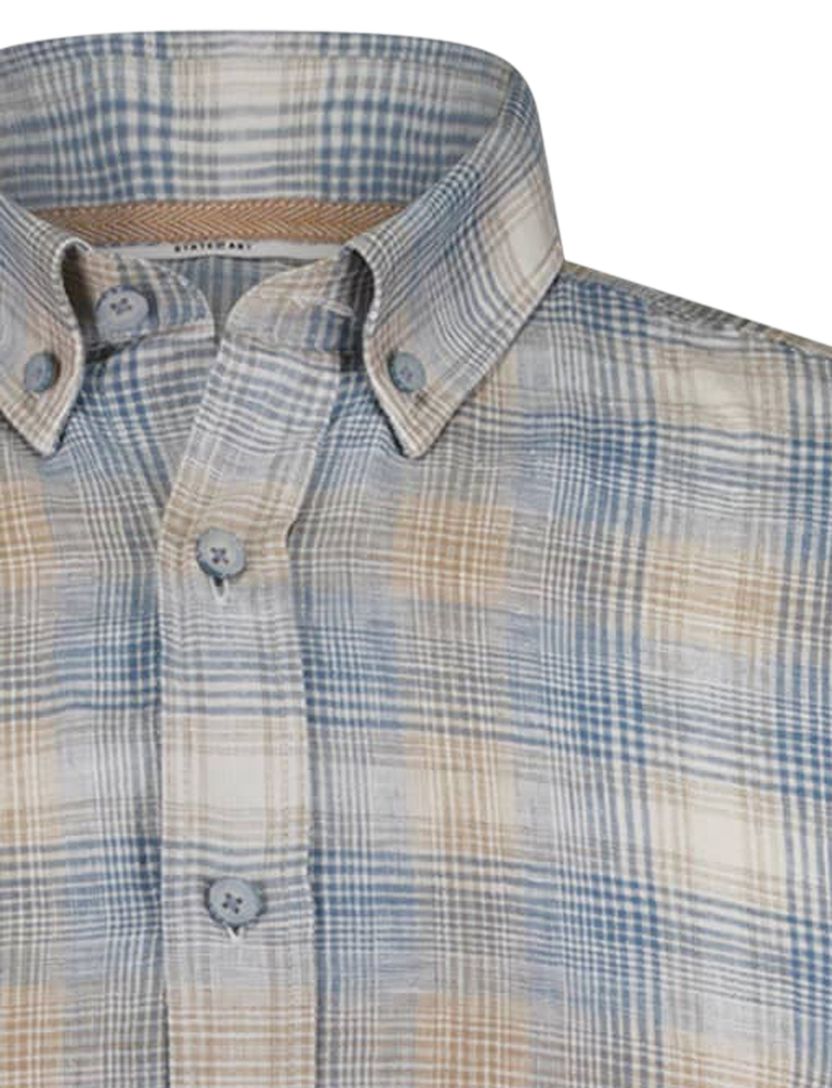 State of Art overhemd geruit blauw wijde fit katoen en linnen