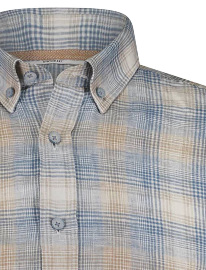 State of Art overhemd geruit blauw wijde fit katoen en linnen