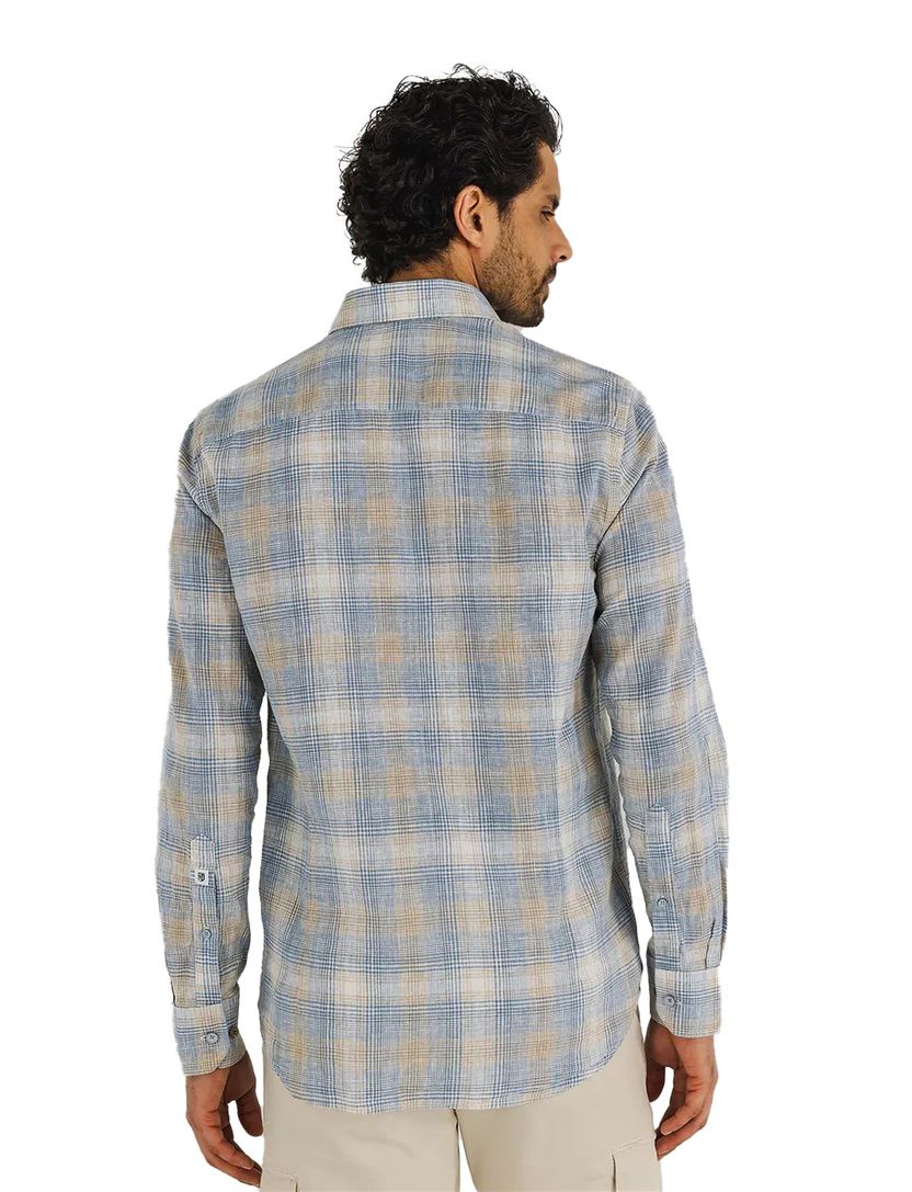 State of Art overhemd geruit blauw wijde fit katoen en linnen