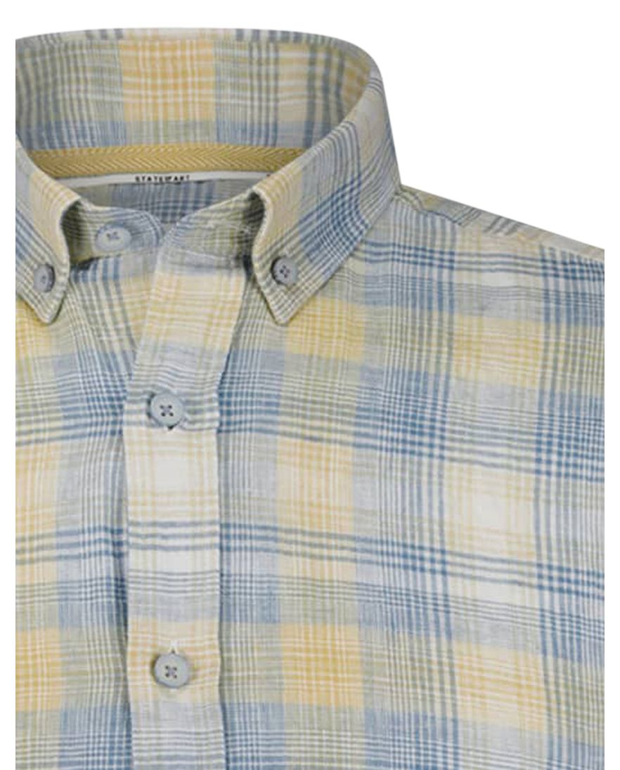 State of Art overhemd geel blauw ruitje wijde fit