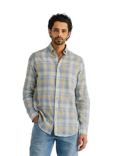 State of Art State of Art overhemd geel blauw ruitje