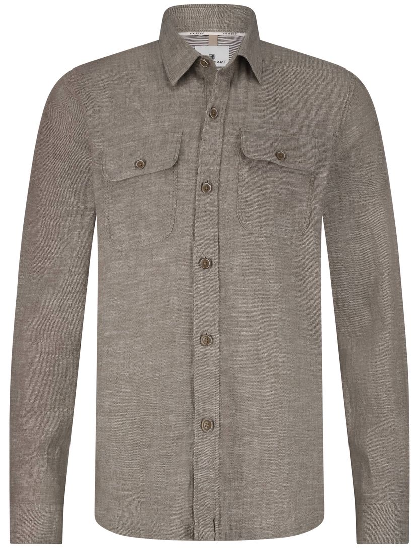 State of Art bruin overhemd gemeleerd katoen wijde fit