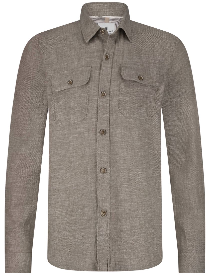 State of Art bruin overhemd gemeleerd katoen wijde fit