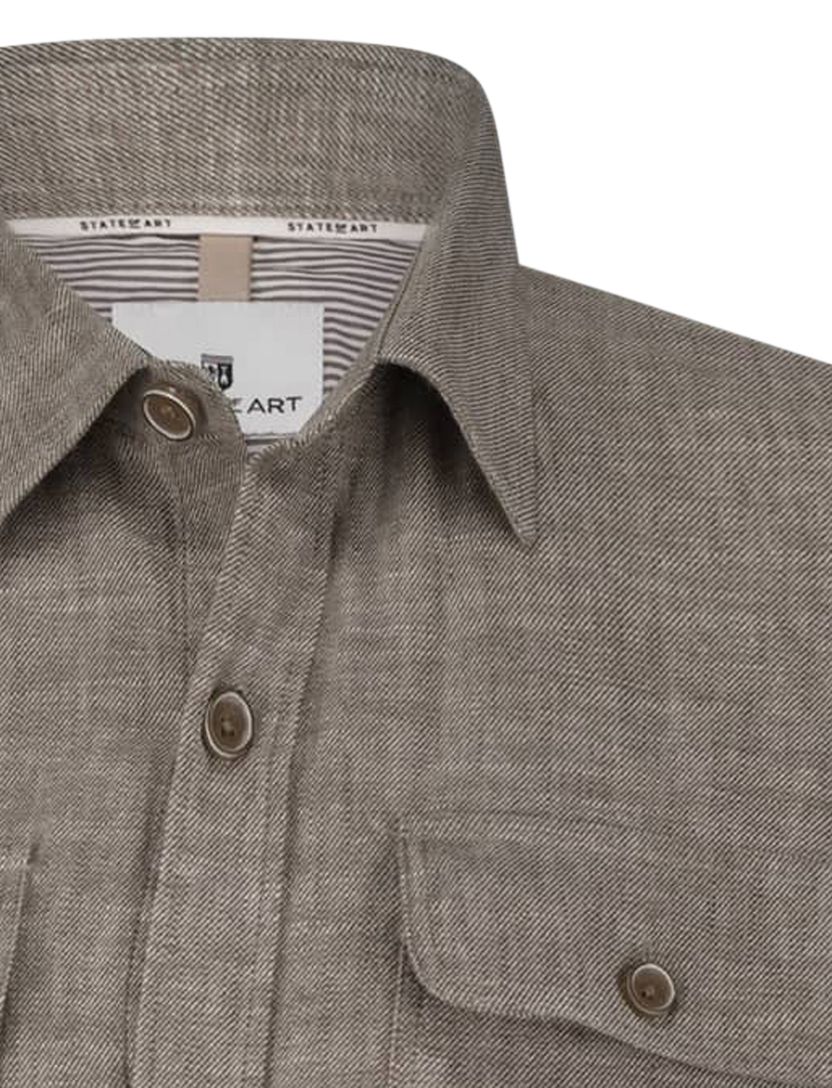 State of Art bruin overhemd gemeleerd katoen wijde fit