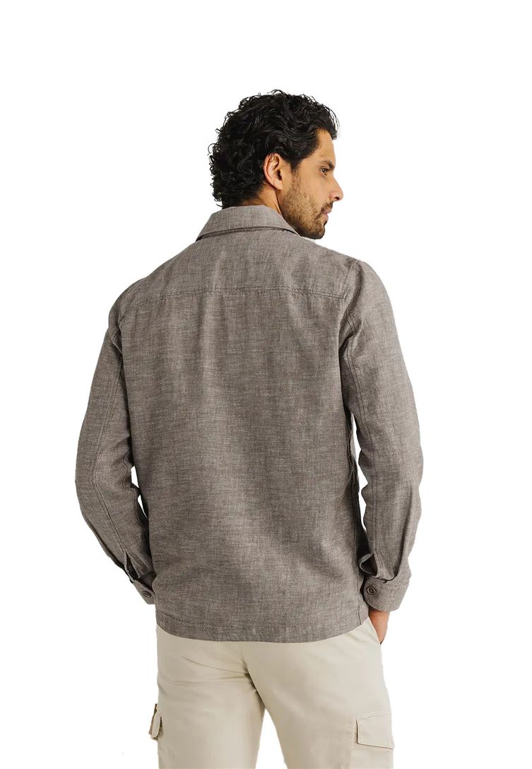 State of Art bruin overhemd gemeleerd katoen wijde fit