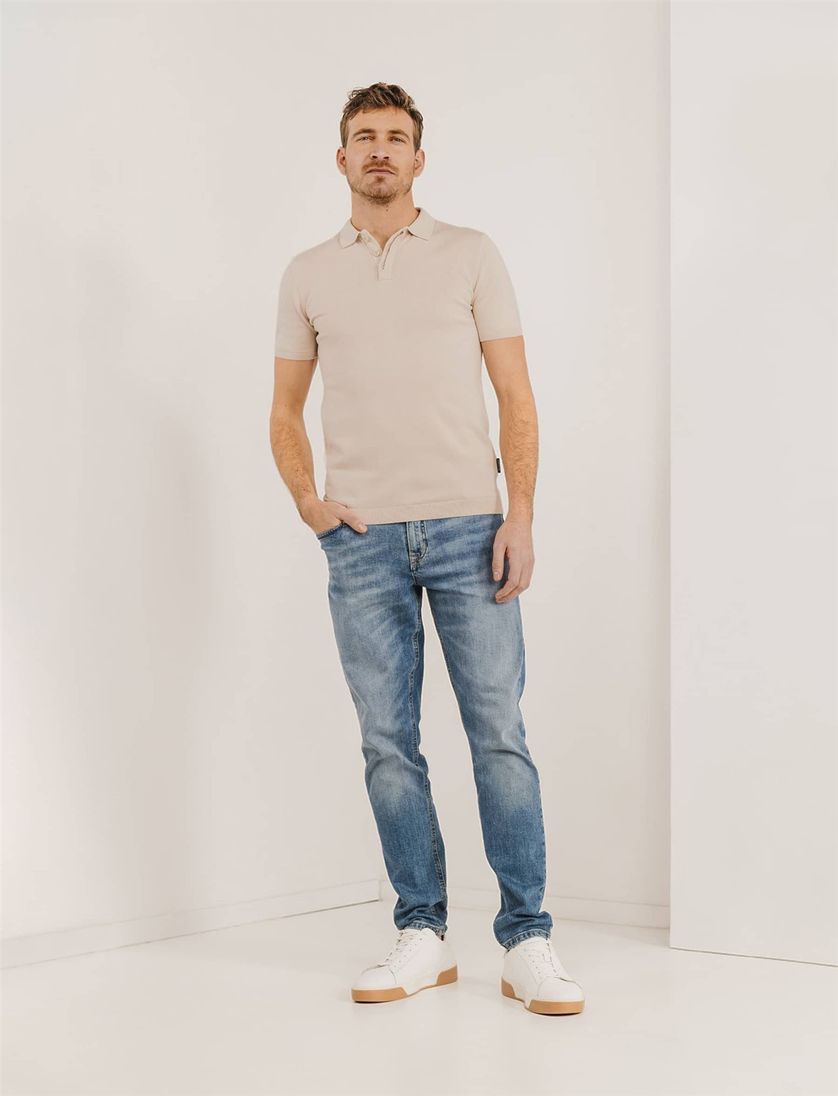 katoenen State of Art beige polo wijde fit