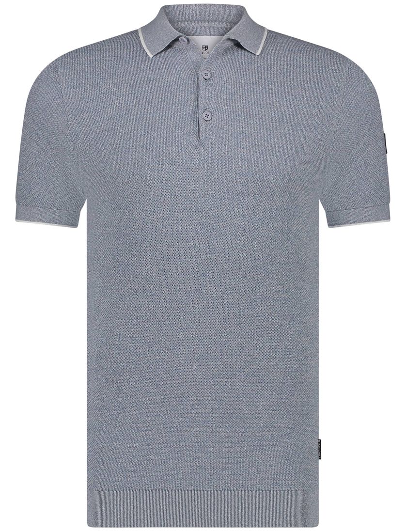 katoenen State of Art polo blauw grijs wijde fit