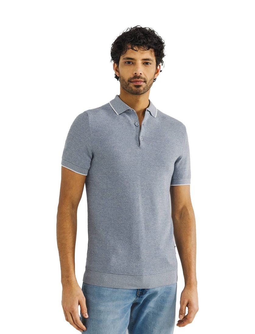 katoenen State of Art polo blauw grijs wijde fit