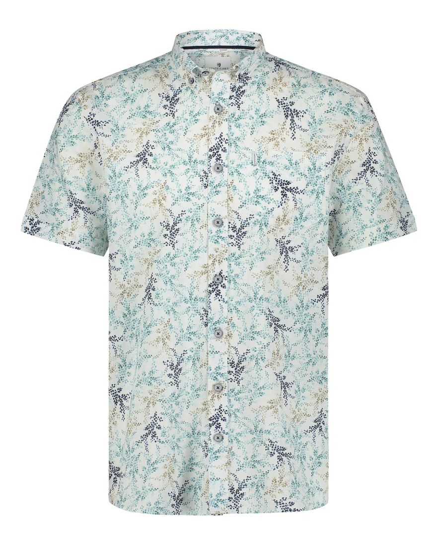 State of Art overhemd groen geprint linnen