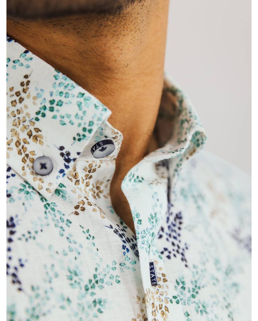 State of Art overhemd groen geprint linnen