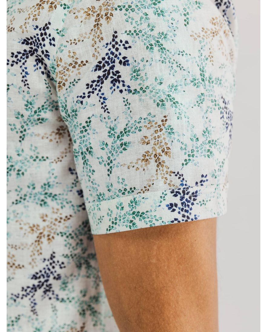 State of Art overhemd groen geprint linnen