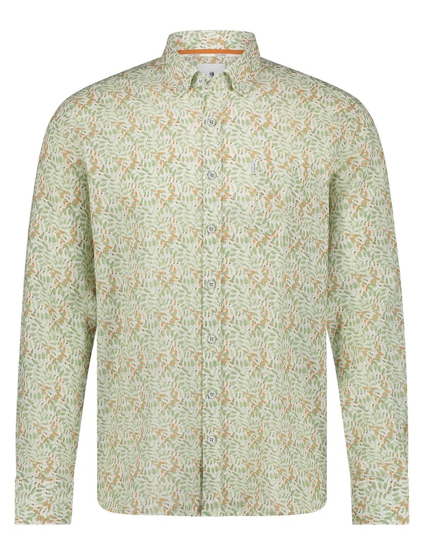 State of Art overhemd groen botanische print linnen