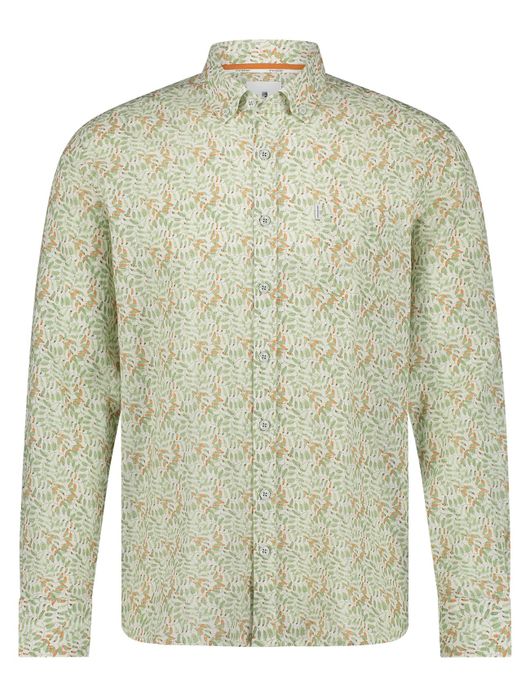 State of Art overhemd groen geprint linnen
