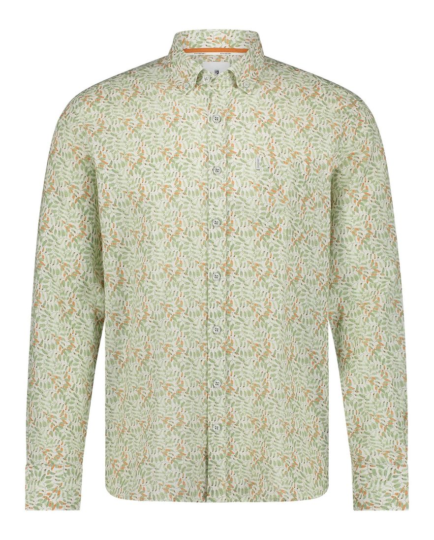 State of Art overhemd groen oranje geprint linnen