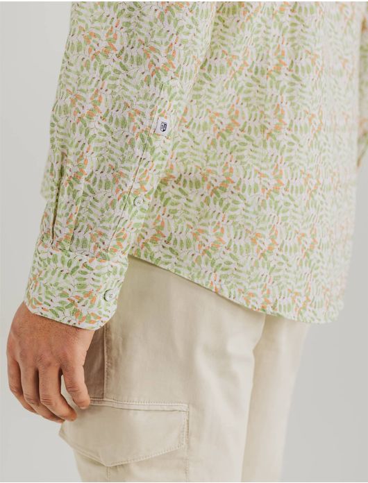 State of Art overhemd groen geprint linnen