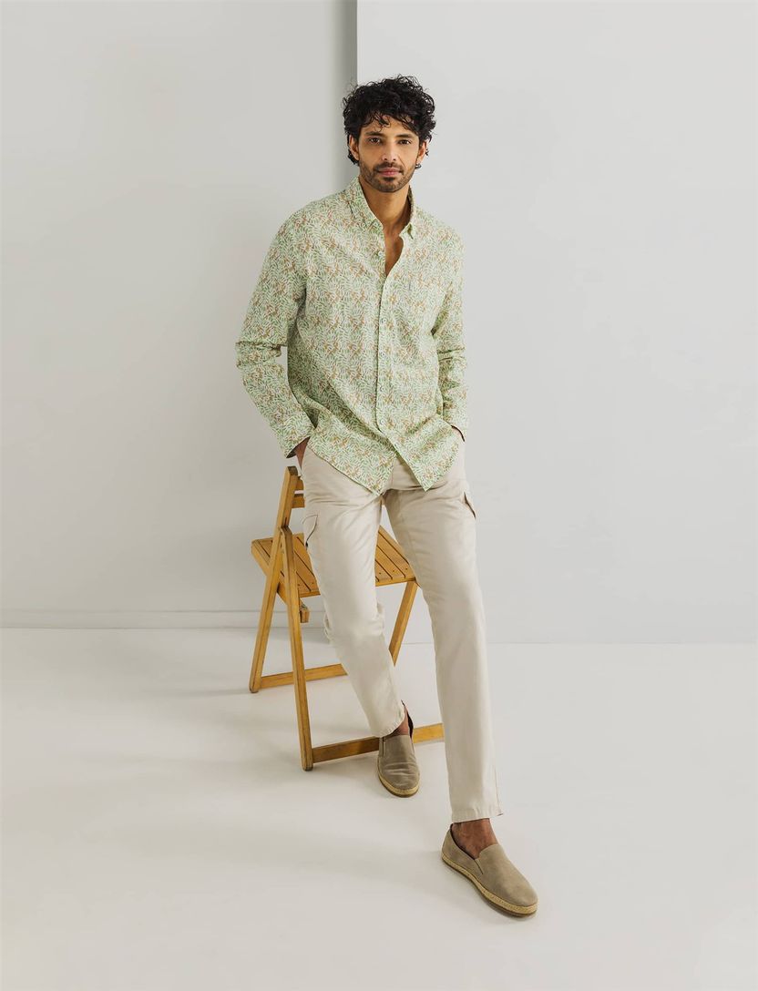 State of Art overhemd groen botanische print linnen