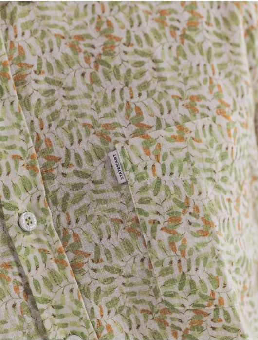 State of Art overhemd groen geprint linnen