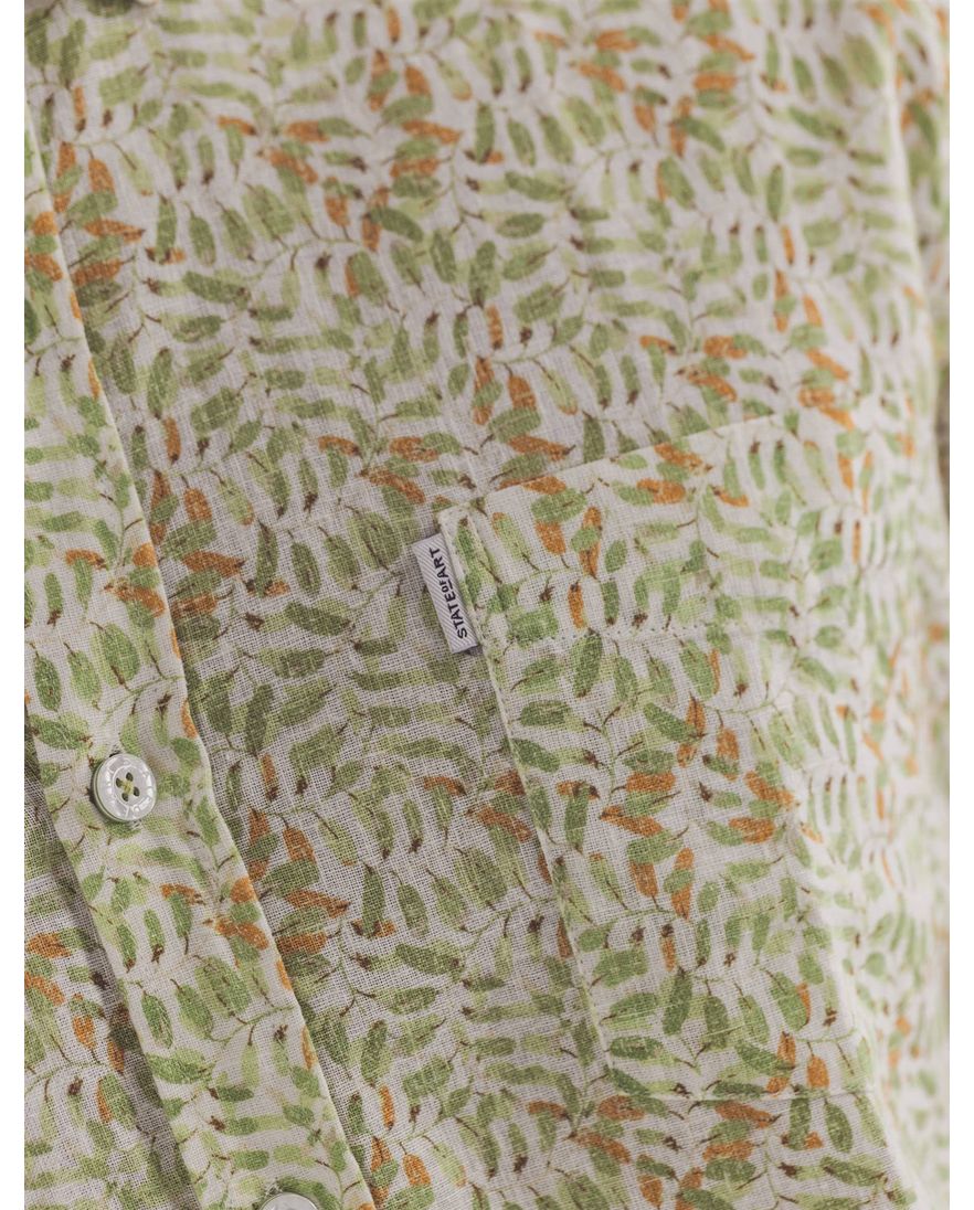 State of Art overhemd groen oranje geprint linnen