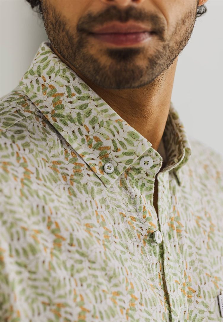 State of Art overhemd groen botanische print linnen