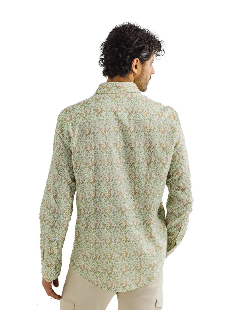 State of Art overhemd groen botanische print linnen