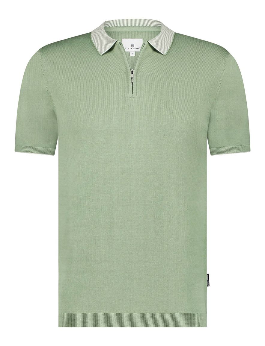 State of Art korte mouw half zip polo groen