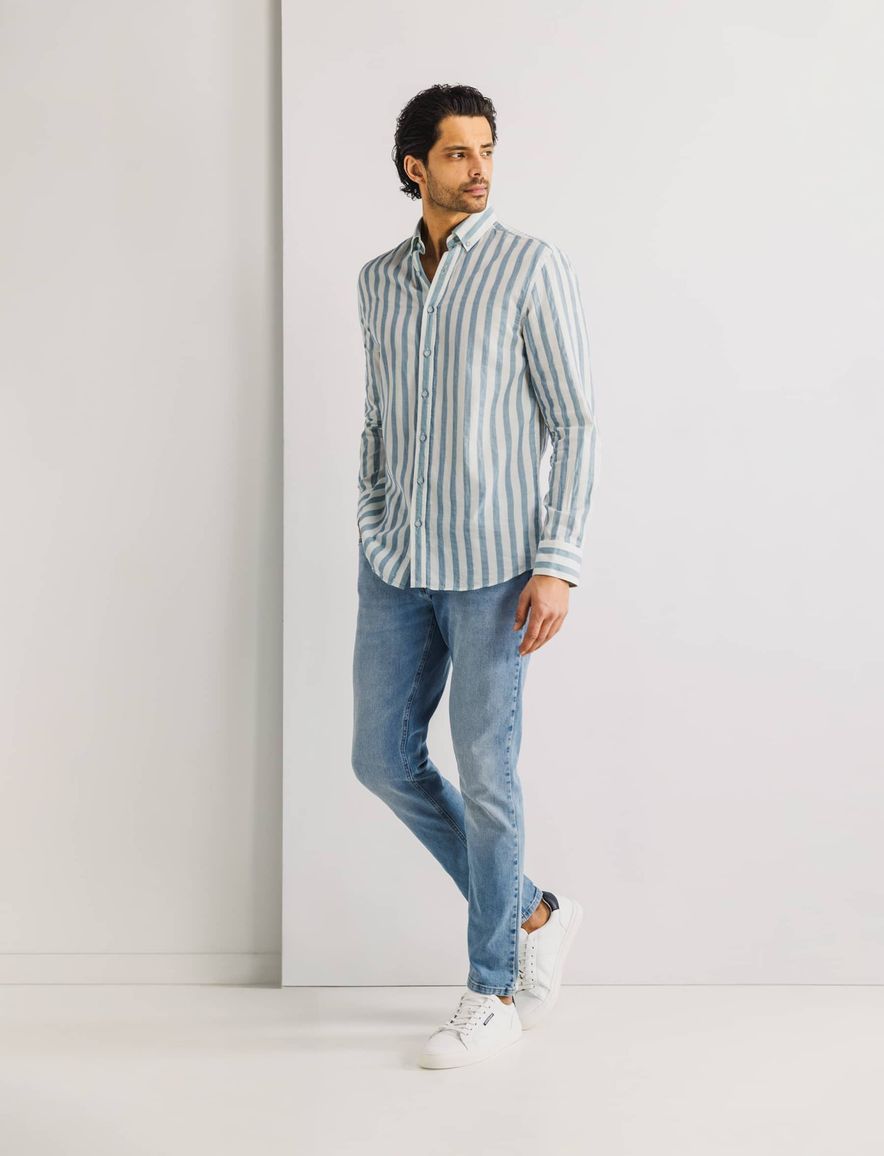 State of Art Regular Fit casual overhemd blauw gestreept