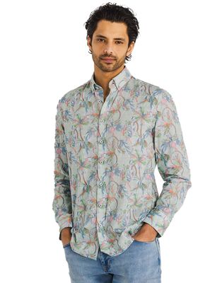 State of Art State of Art overhemd groen print biologisch katoen