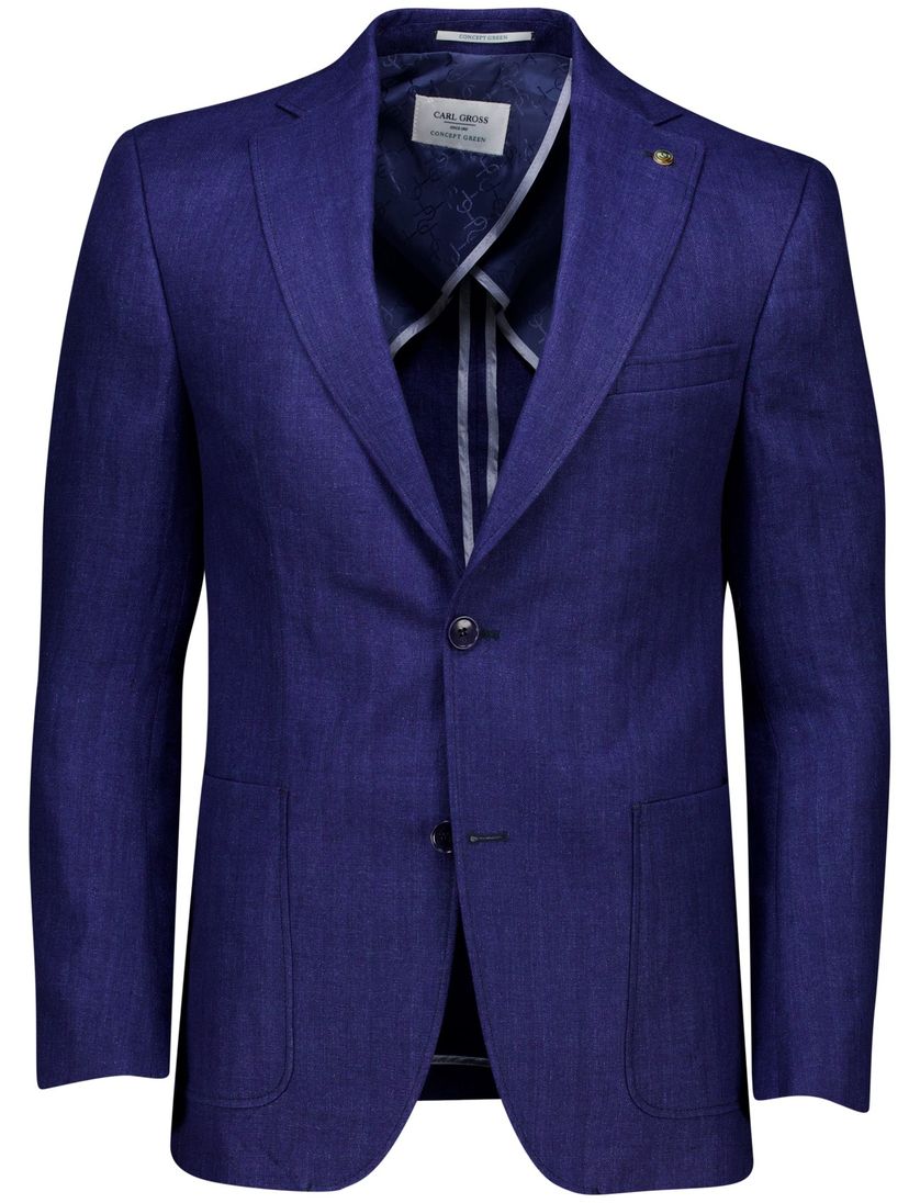 linnen Carl Gross colbert kobaltblauw effen normale fit