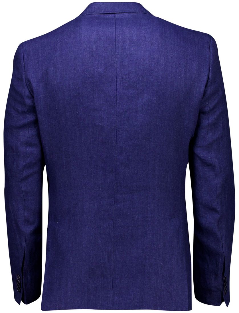 linnen Carl Gross colbert kobaltblauw effen normale fit