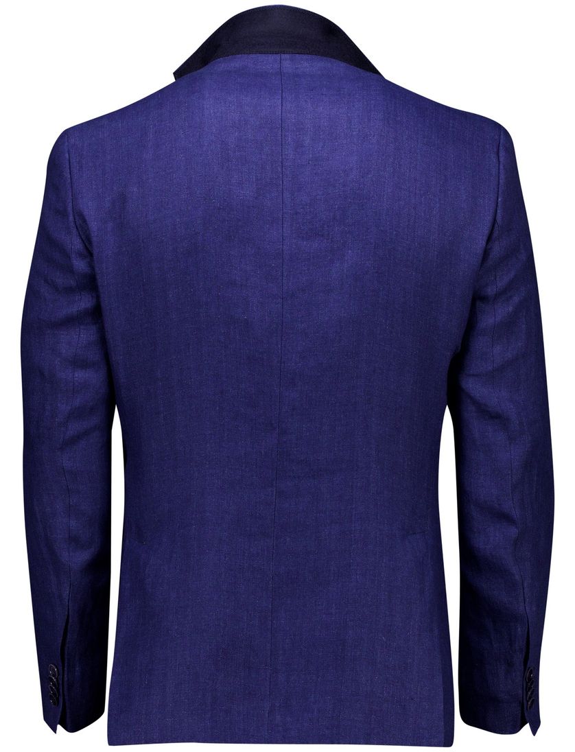 linnen Carl Gross colbert kobaltblauw effen normale fit