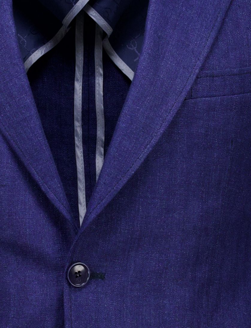 linnen Carl Gross colbert kobaltblauw effen normale fit