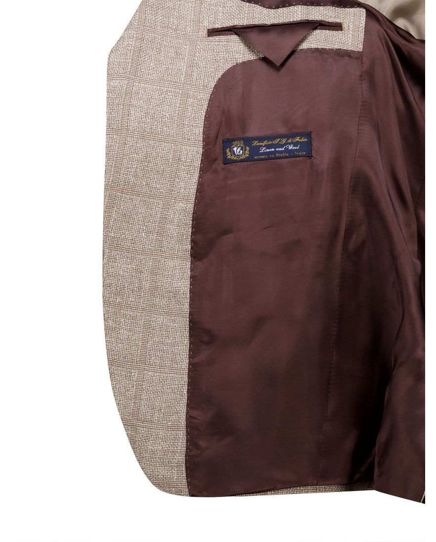 Carl Gross colbert beige geruit normale fit scheerwol