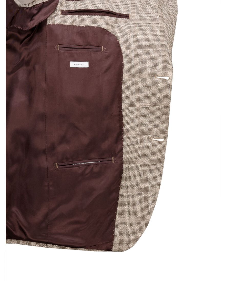 Carl Gross colbert beige geruit normale fit scheerwol