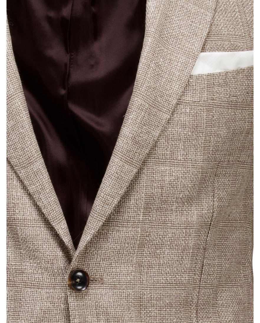 Carl Gross colbert beige geruit normale fit scheerwol