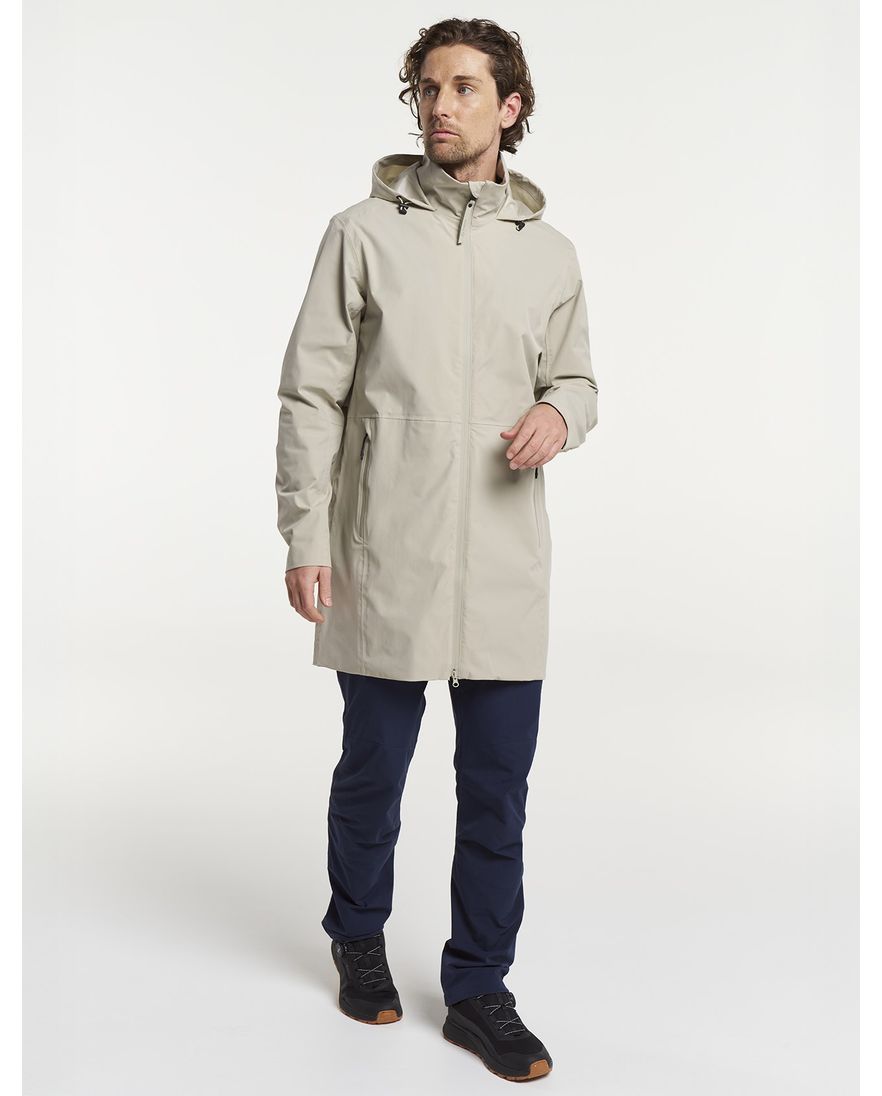 Tenson tussenjas lang Cloudburst beige uitneembare capuchon