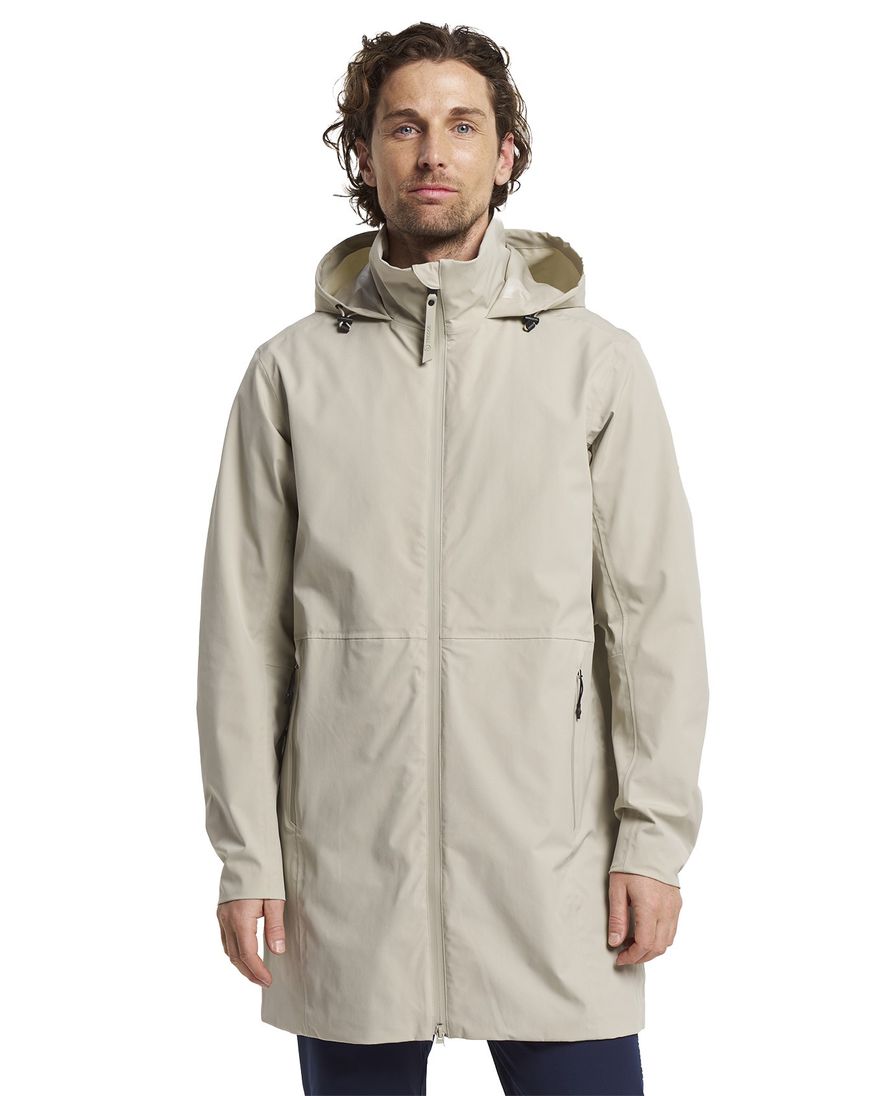 Tenson tussenjas lang Cloudburst beige uitneembare capuchon