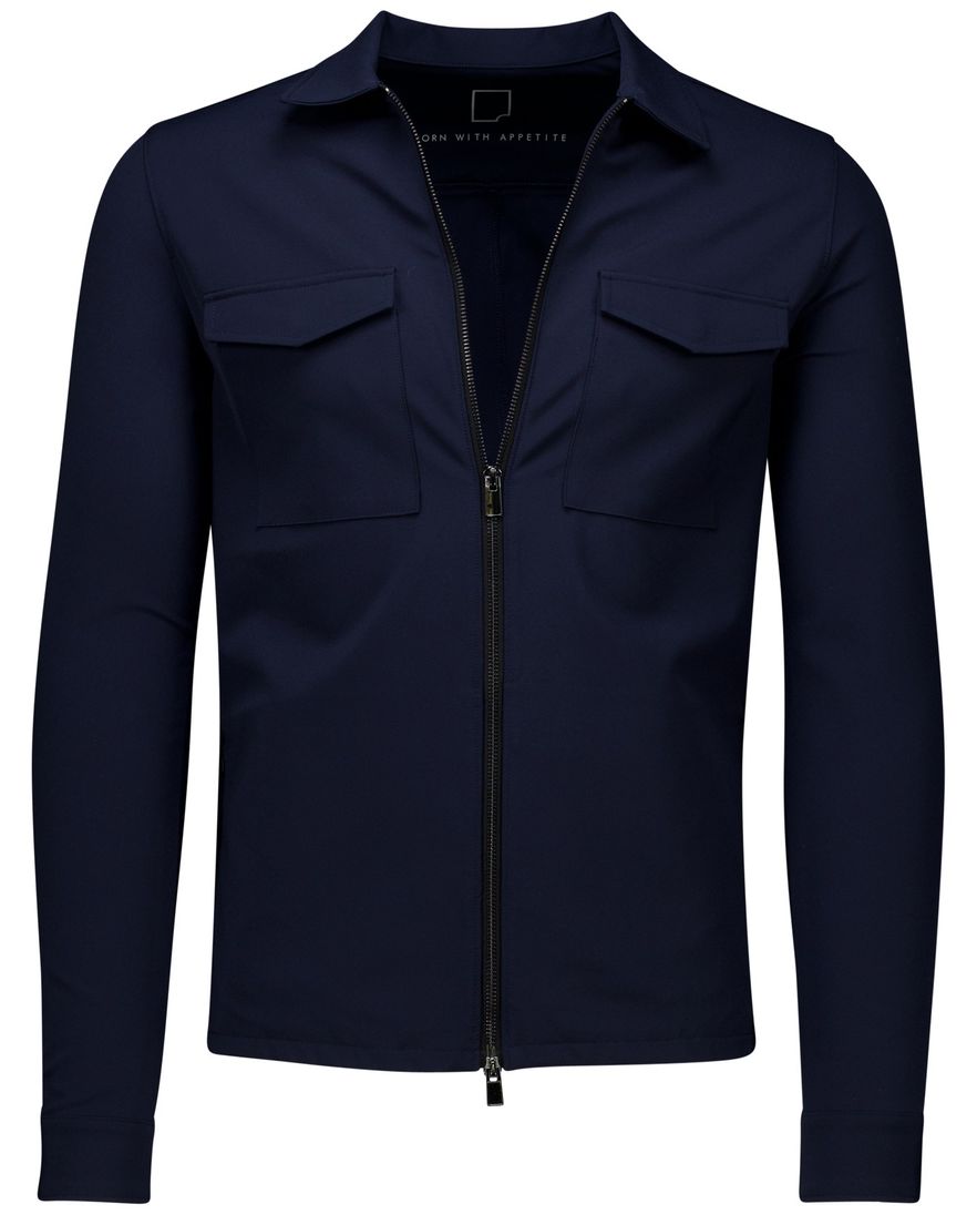 Born With Appetite overshirt met rits donkerblauw effen