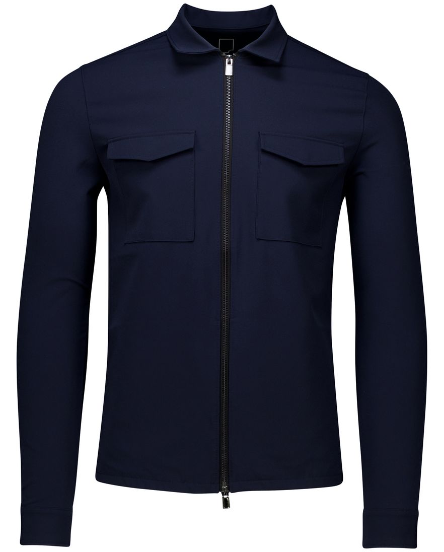 Born With Appetite overshirt met rits donkerblauw effen