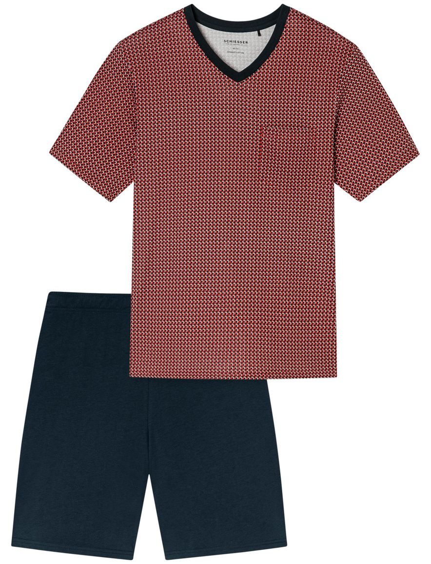 Schiesser shortama rood zwart comfort fit