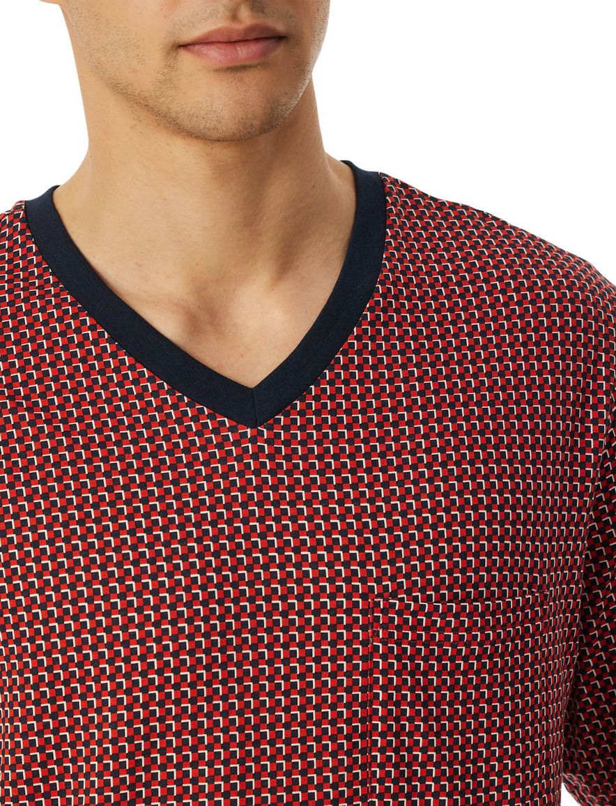 Schiesser shortama rood zwart comfort fit