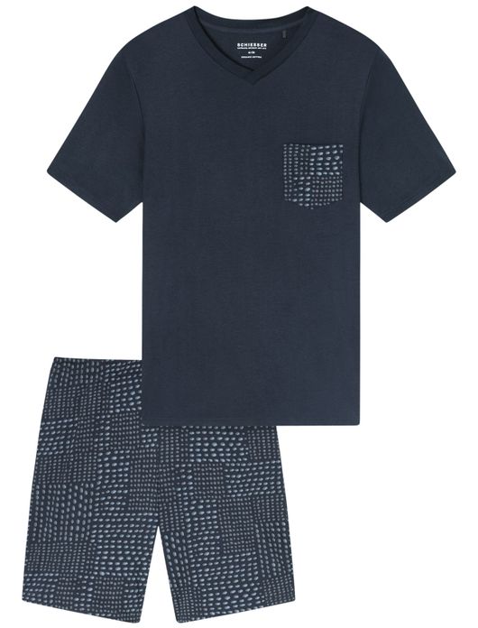 Schiesser single jersey pyjama short donkerblauw